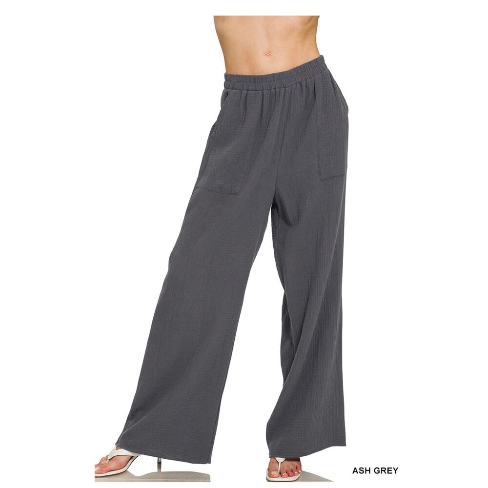 Zenana - Double Gauze Elastic Band Pants - Small